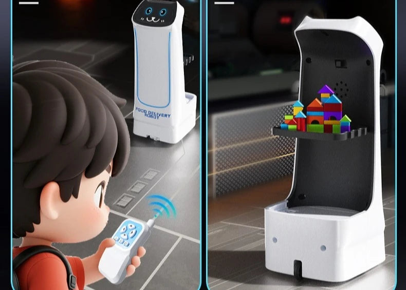 Food Delivery Robot Toy with Light & Sound Remote-controlled Car Parent-Child Interactive Food Delivery Machine Creative Gift