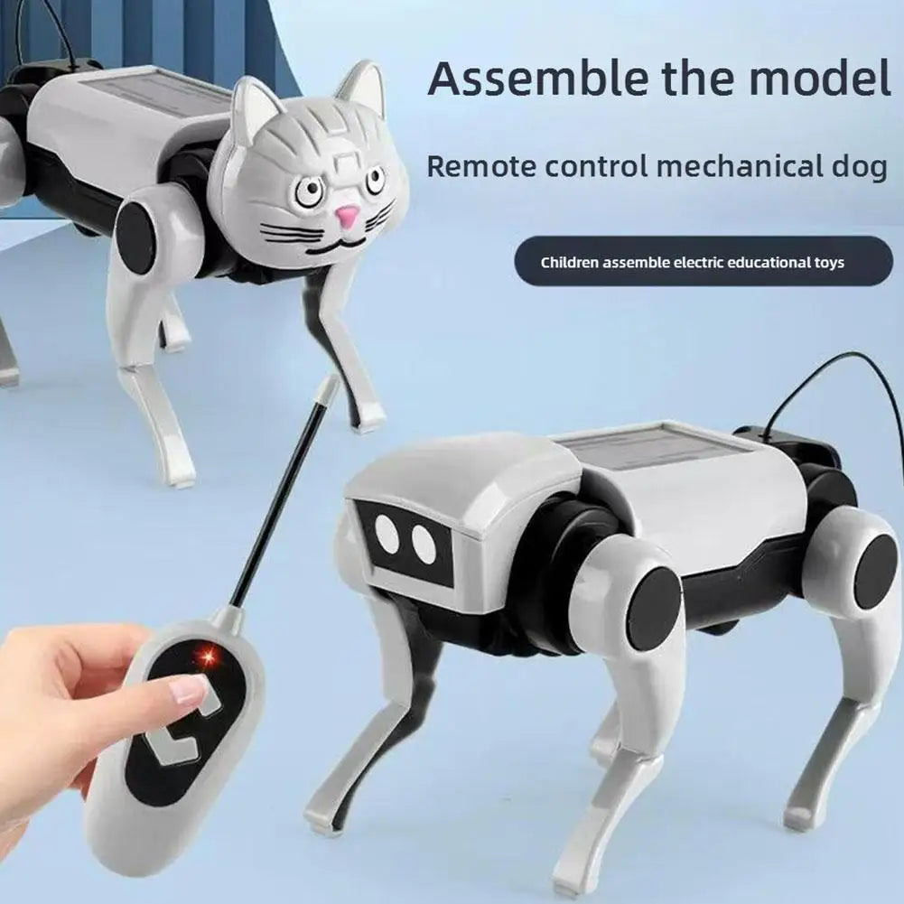 2 In 1 DIY Remote Control Robot Toy Assembling Mechanical Dog or Cat Animals Educational Toys Smart Robot Toy Gift for Children