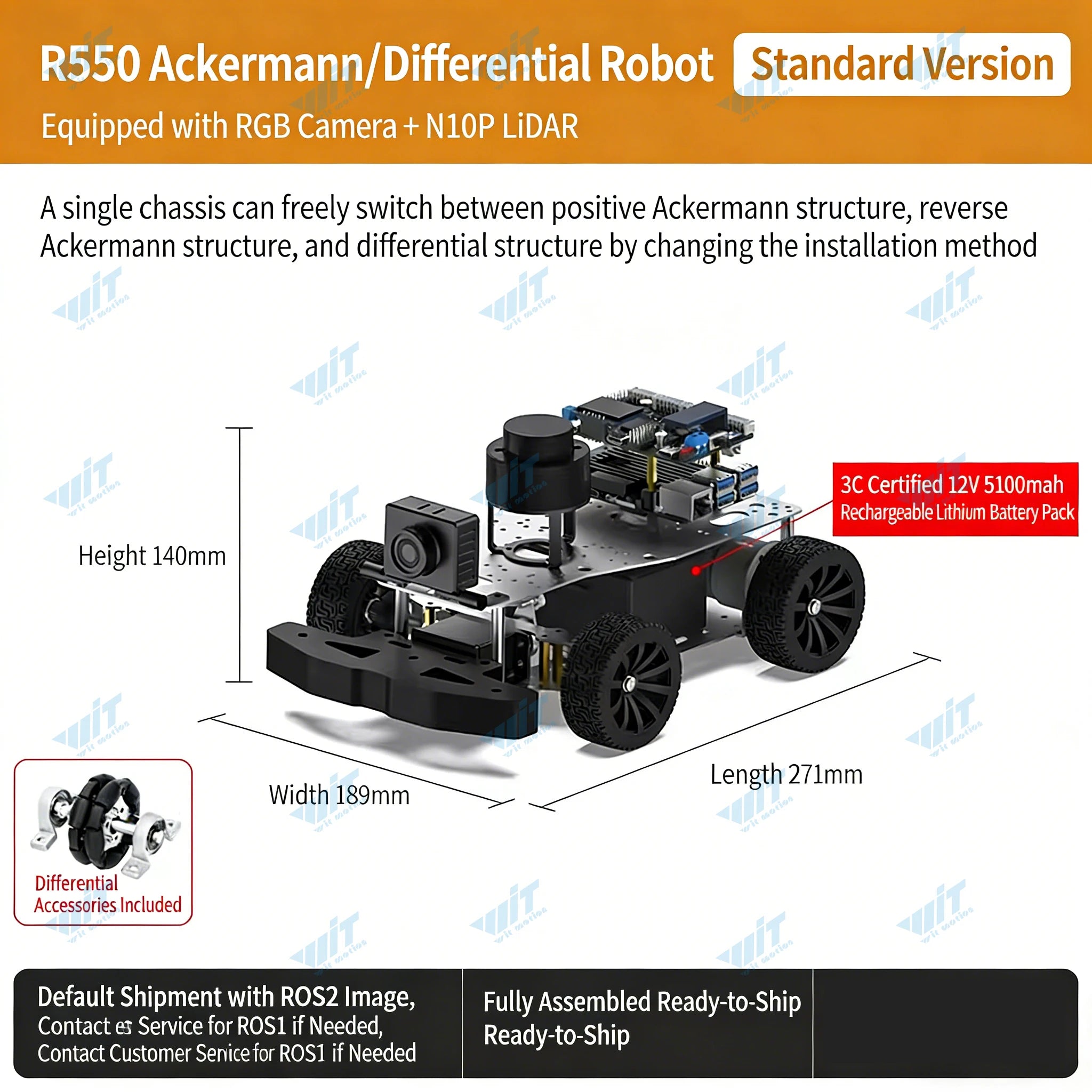 Raspberry Pi 5 R550 smart Robot Car ROS2 3D Depth vision LiDAR navigation Ackermann Differential Drive Mecanum Wheel AI Robot