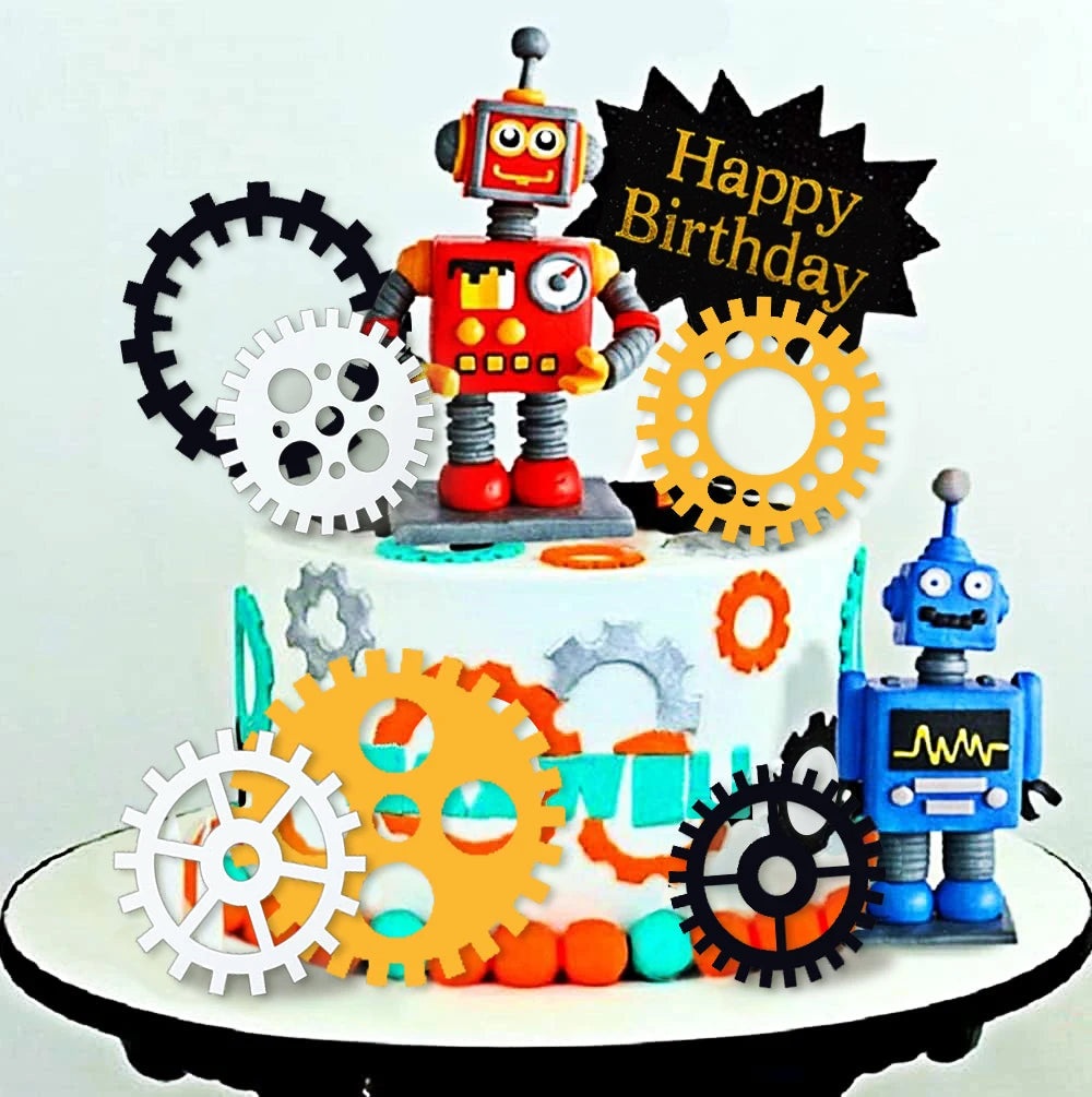 Robot Cake Toppers for Boys Robot Birthday Cake Topper Gear Happy Birthday Robot Cake Cupcake Decorations Robot Birthday Party