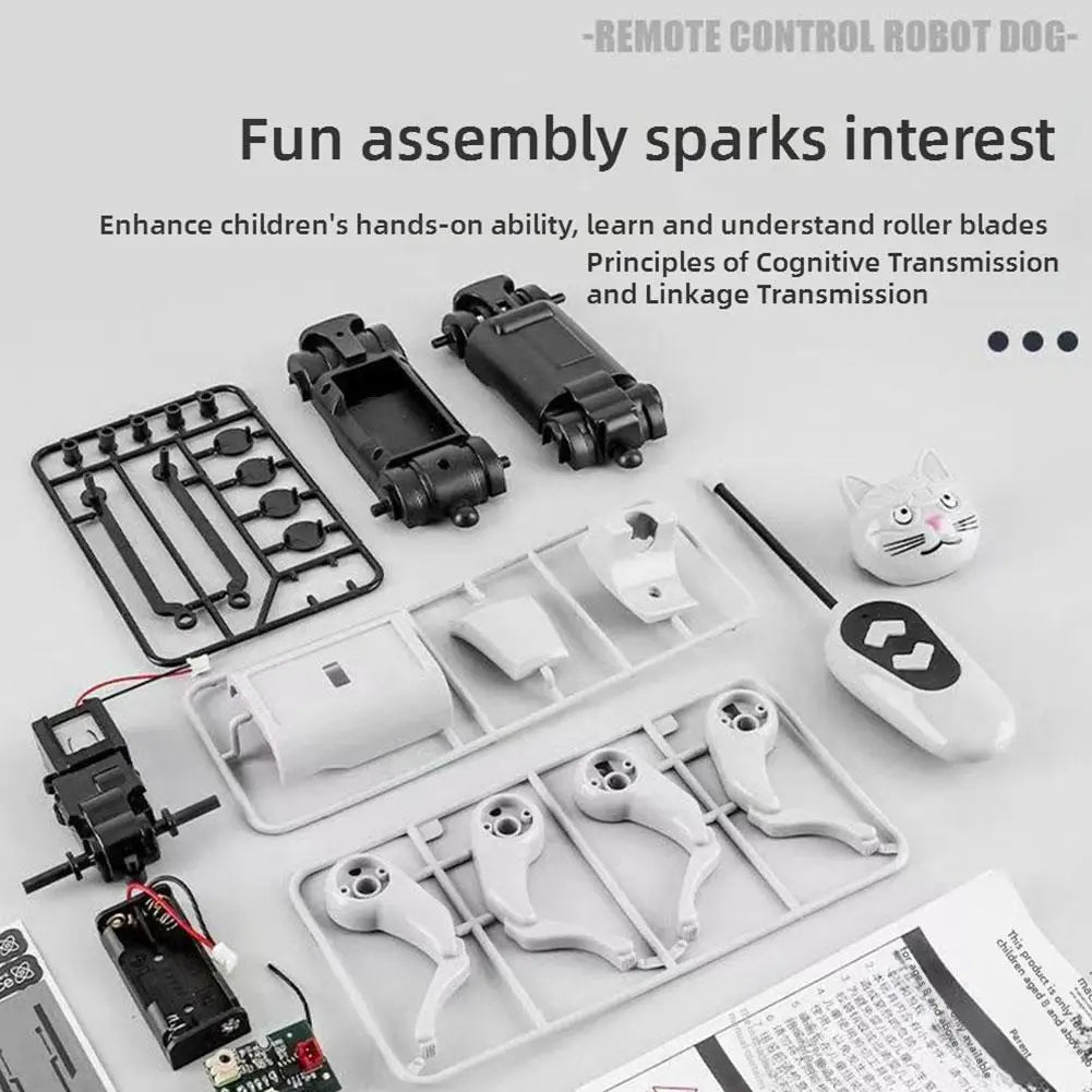 2 In 1 DIY Remote Control Robot Toy Assembling Mechanical Dog or Cat Animals Educational Toys Smart Robot Toy Gift for Children