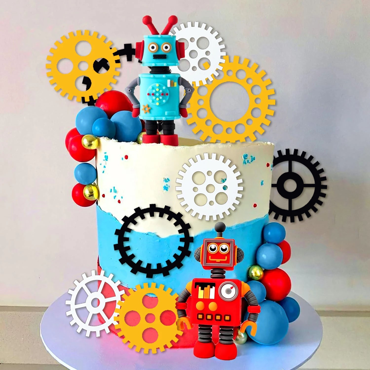 Robot Cake Toppers for Boys Robot Birthday Cake Topper Gear Happy Birthday Robot Cake Cupcake Decorations Robot Birthday Party