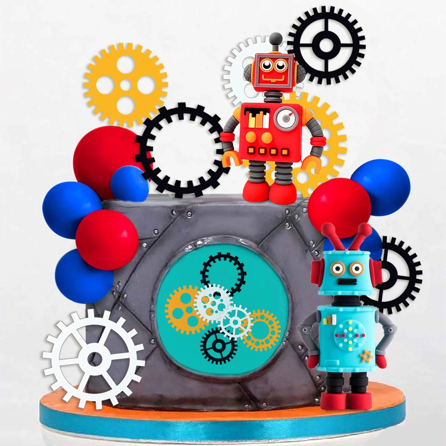 Robot Cake Toppers for Boys Robot Birthday Cake Topper Gear Happy Birthday Robot Cake Cupcake Decorations Robot Birthday Party