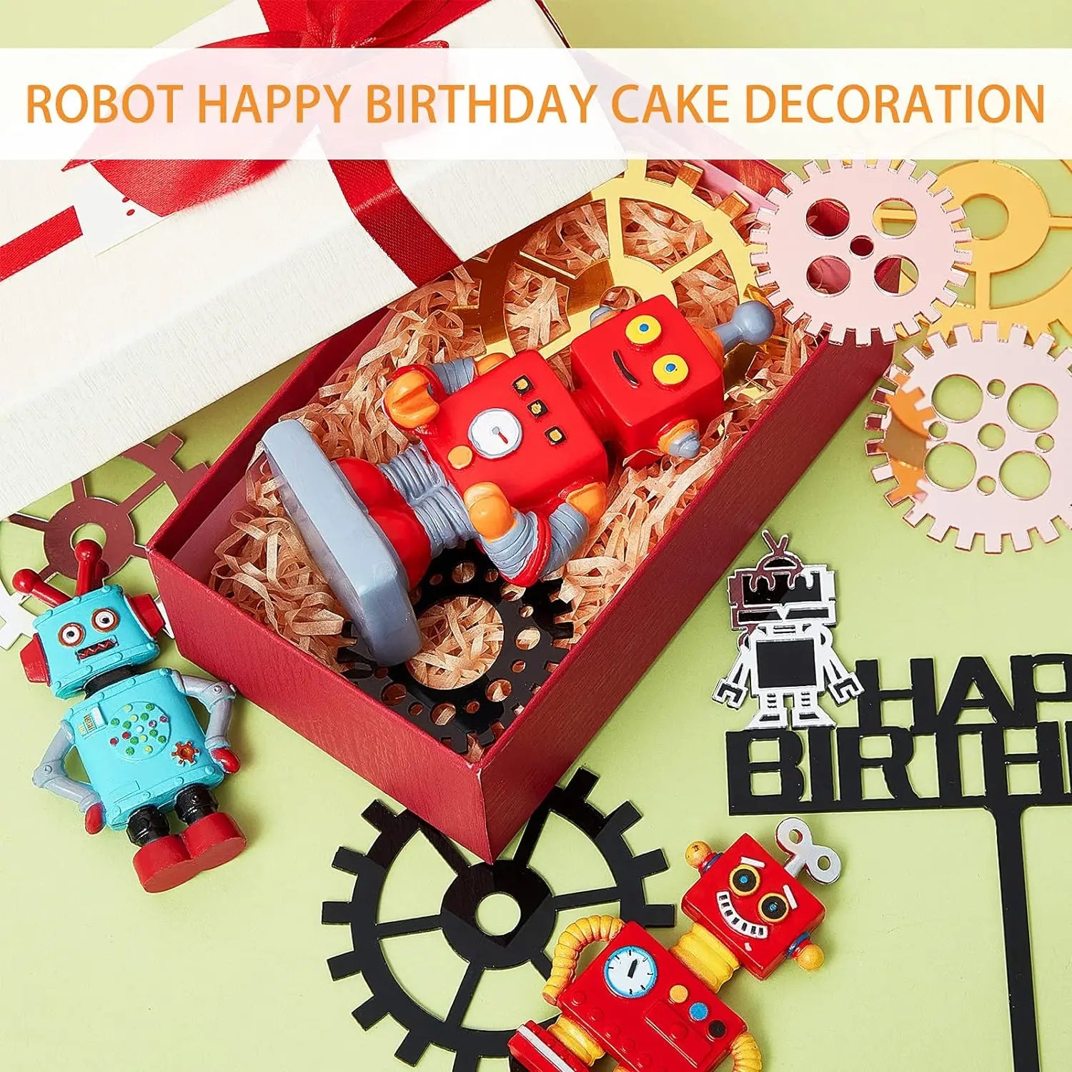 Robot Cake Toppers for Boys Robot Birthday Cake Topper Gear Happy Birthday Robot Cake Cupcake Decorations Robot Birthday Party