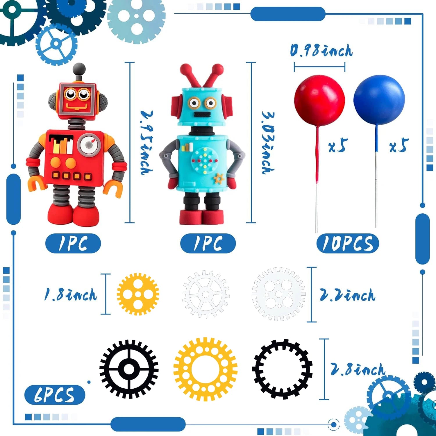 Robot Cake Toppers for Boys Robot Birthday Cake Topper Gear Happy Birthday Robot Cake Cupcake Decorations Robot Birthday Party