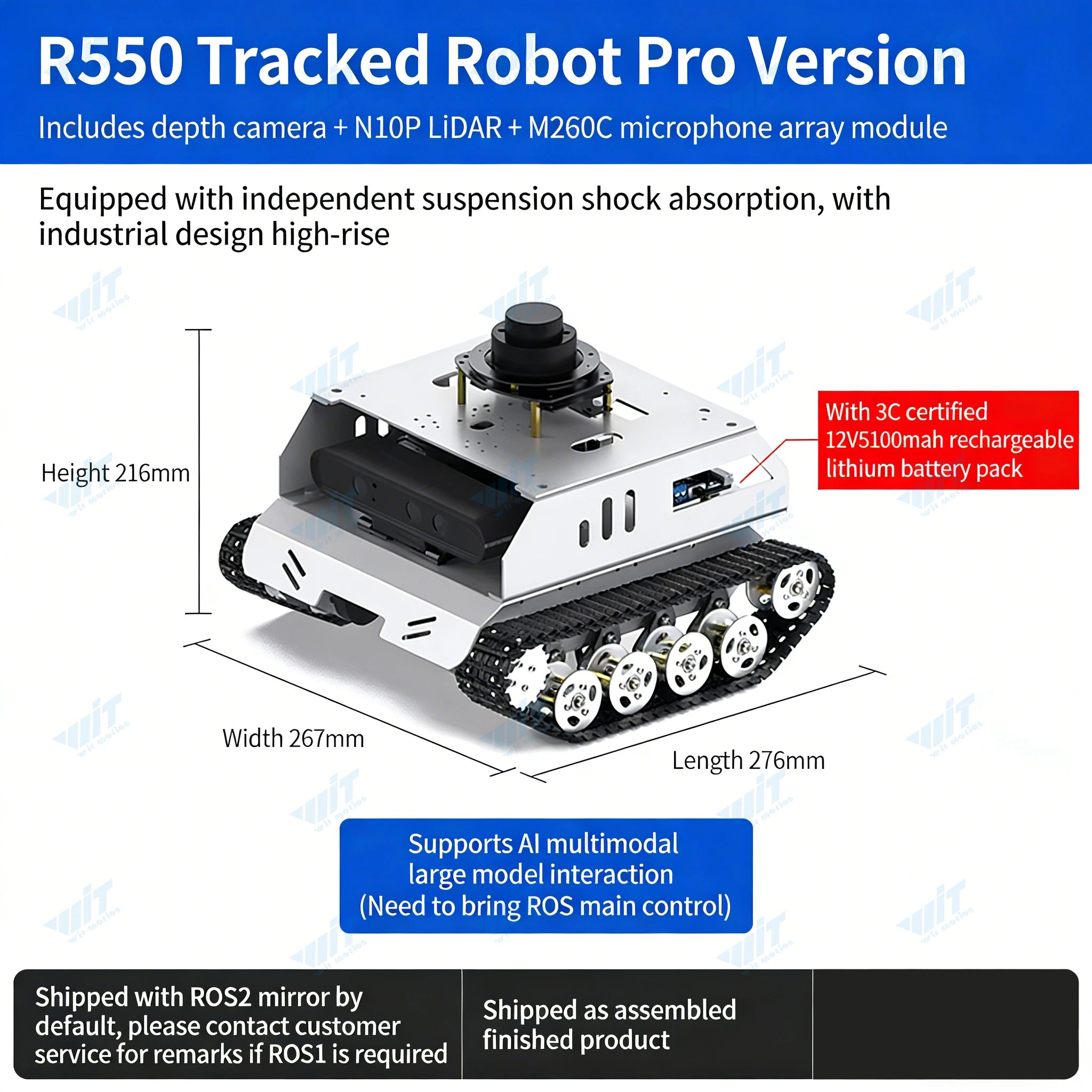 Raspberry Pi 5 R550 smart Robot Car ROS2 3D Depth vision LiDAR navigation Ackermann Differential Drive Mecanum Wheel AI Robot