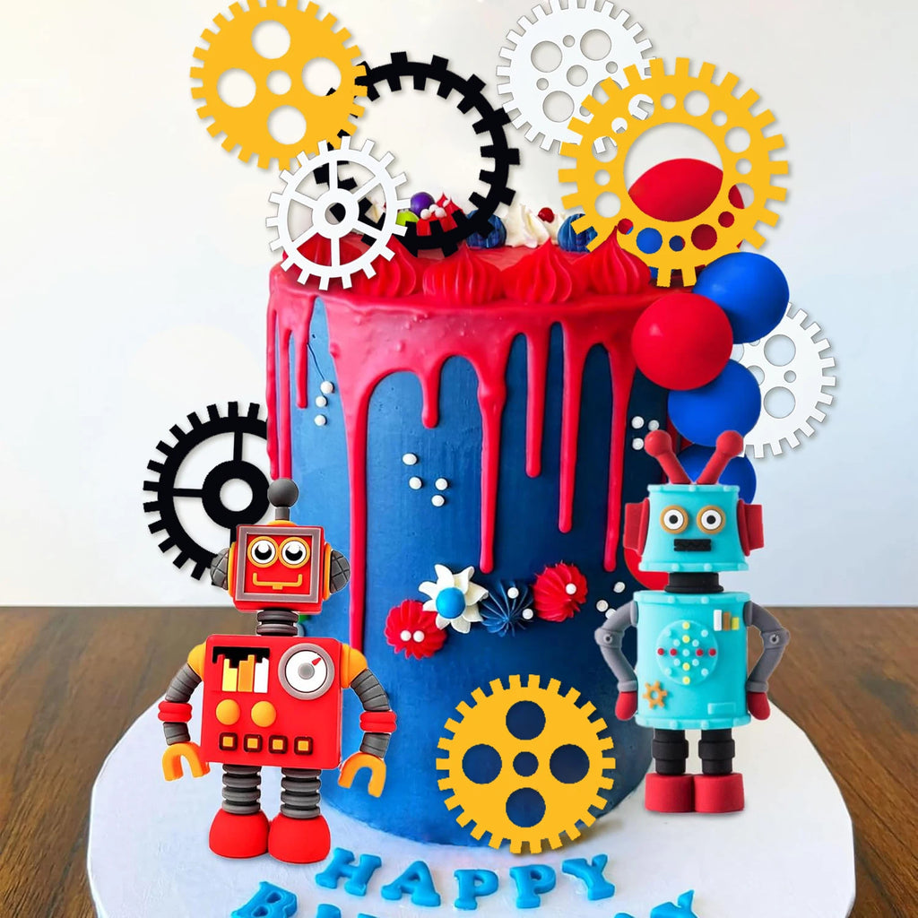 Robot Cake Toppers for Boys Robot Birthday Cake Topper Gear Happy Birthday Robot Cake Cupcake Decorations Robot Birthday Party