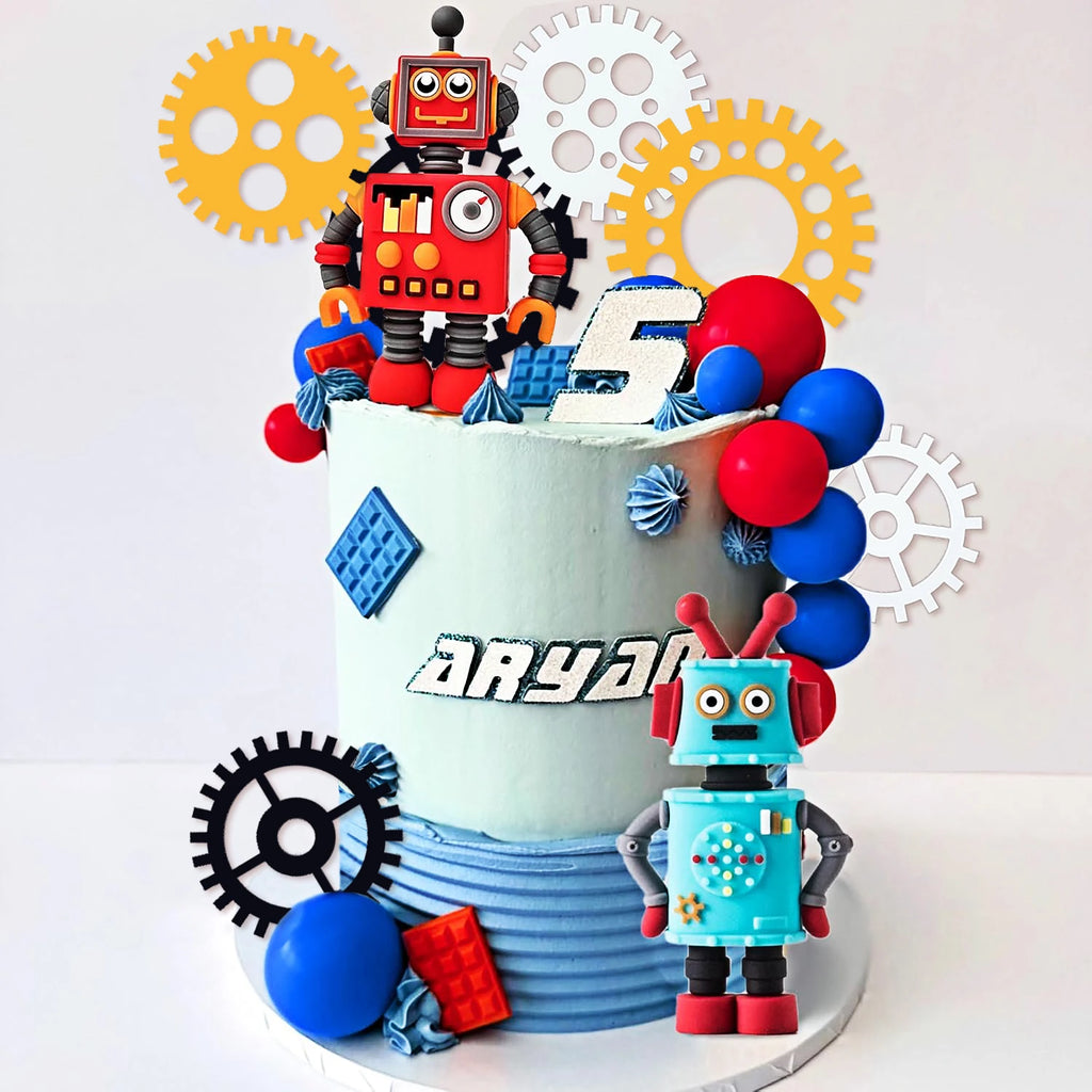 Robot Cake Toppers for Boys Robot Birthday Cake Topper Gear Happy Birthday Robot Cake Cupcake Decorations Robot Birthday Party