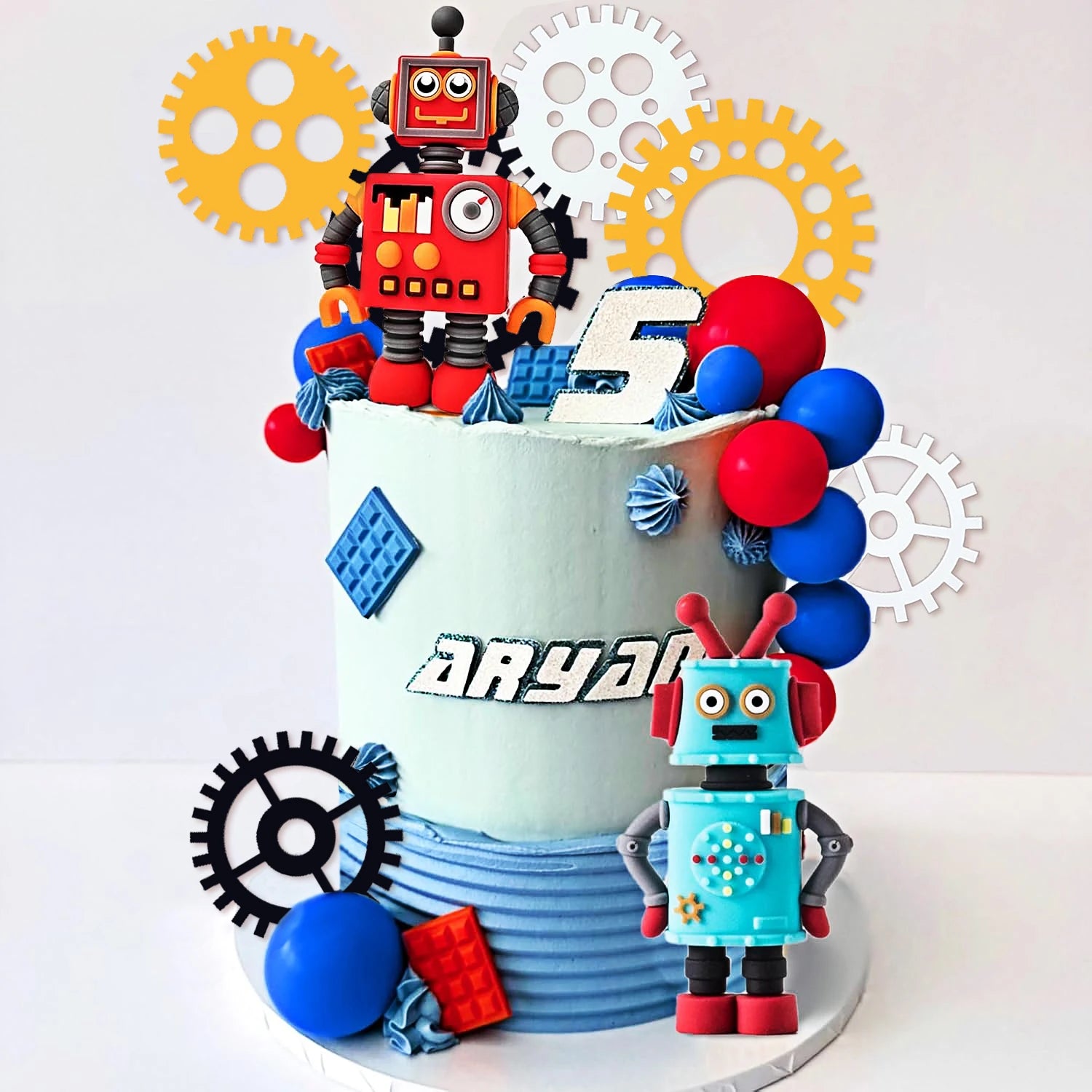 Robot Cake Toppers for Boys Robot Birthday Cake Topper Gear Happy Birthday Robot Cake Cupcake Decorations Robot Birthday Party