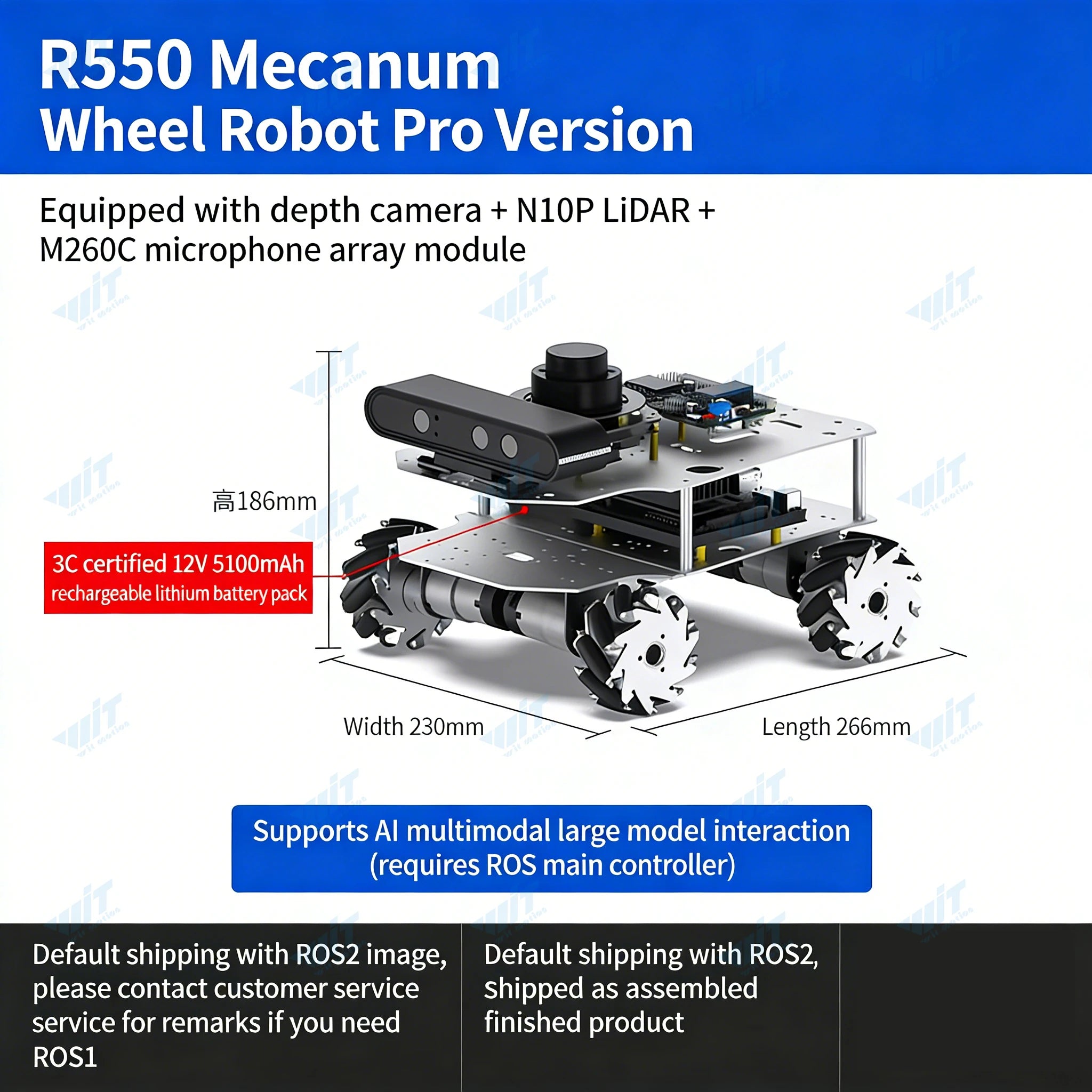 Raspberry Pi 5 R550 smart Robot Car ROS2 3D Depth vision LiDAR navigation Ackermann Differential Drive Mecanum Wheel AI Robot
