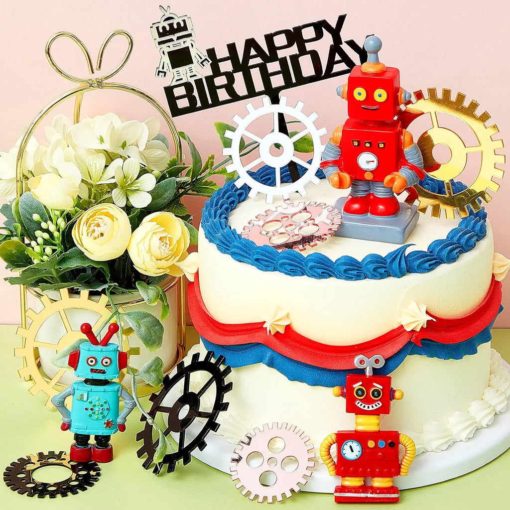 Robot Cake Toppers for Boys Robot Birthday Cake Topper Gear Happy Birthday Robot Cake Cupcake Decorations Robot Birthday Party