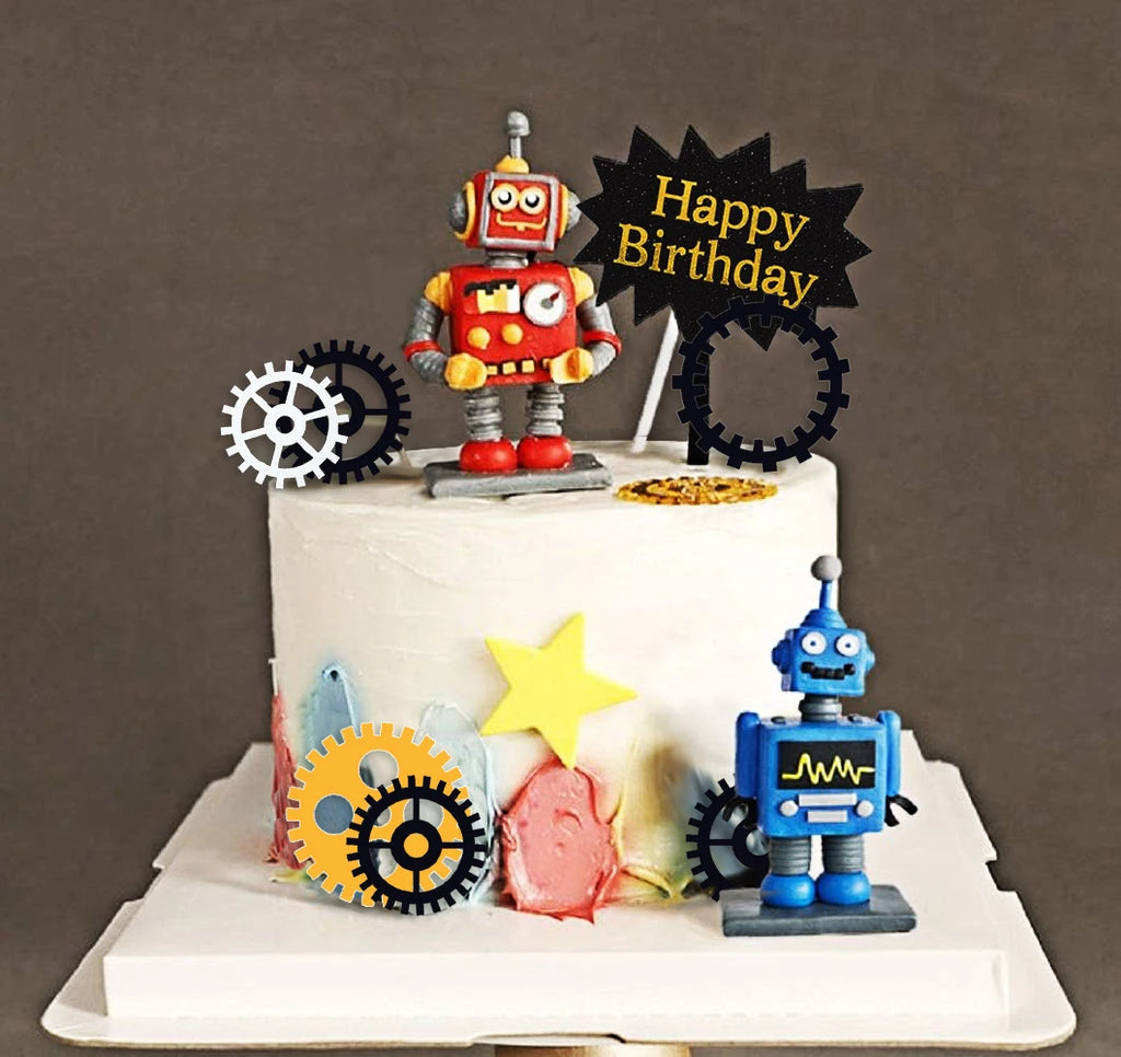 Robot Cake Toppers for Boys Robot Birthday Cake Topper Gear Happy Birthday Robot Cake Cupcake Decorations Robot Birthday Party