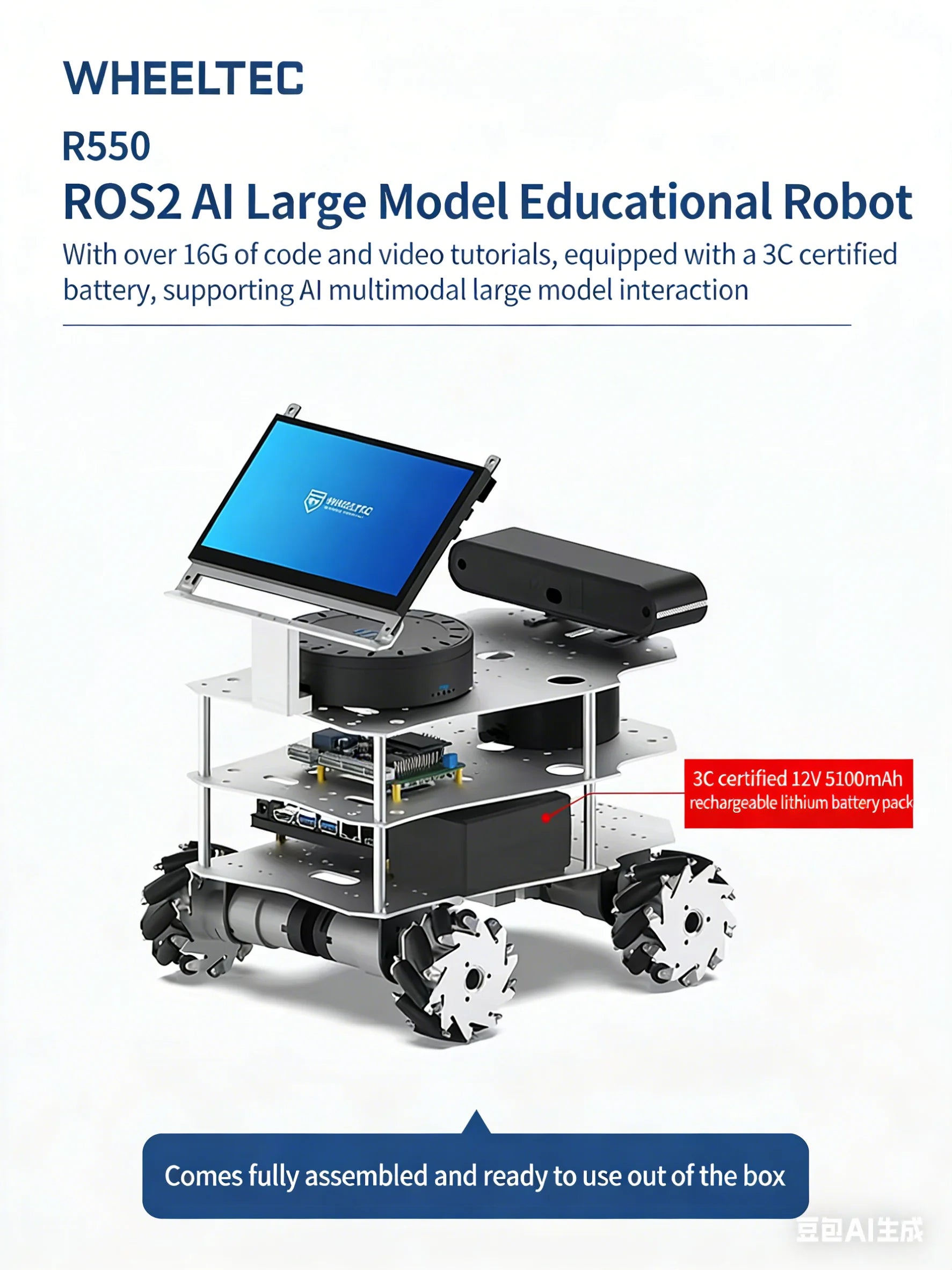Raspberry Pi 5 R550 smart Robot Car ROS2 3D Depth vision LiDAR navigation Ackermann Differential Drive Mecanum Wheel AI Robot