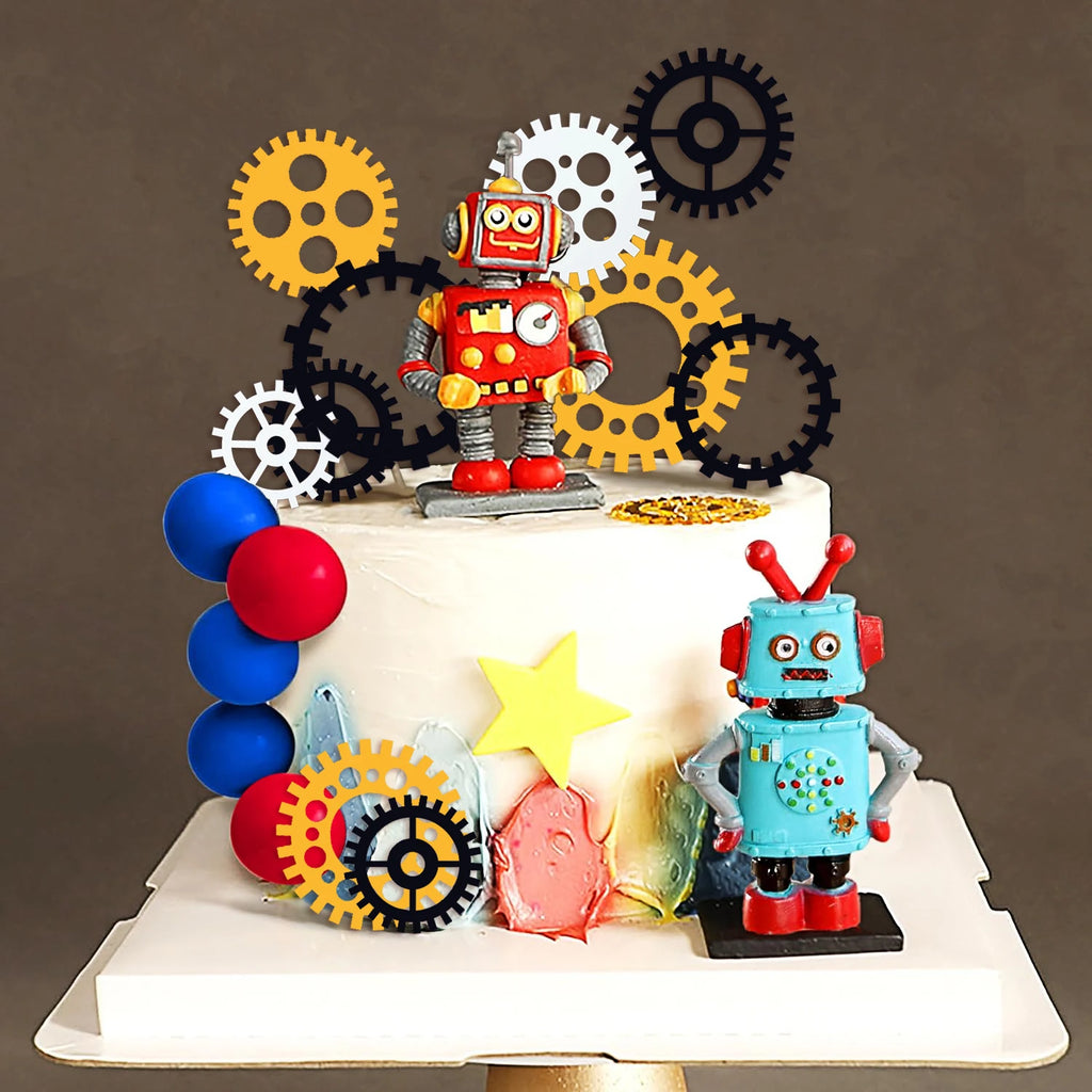 Robot Cake Toppers for Boys Robot Birthday Cake Topper Gear Happy Birthday Robot Cake Cupcake Decorations Robot Birthday Party
