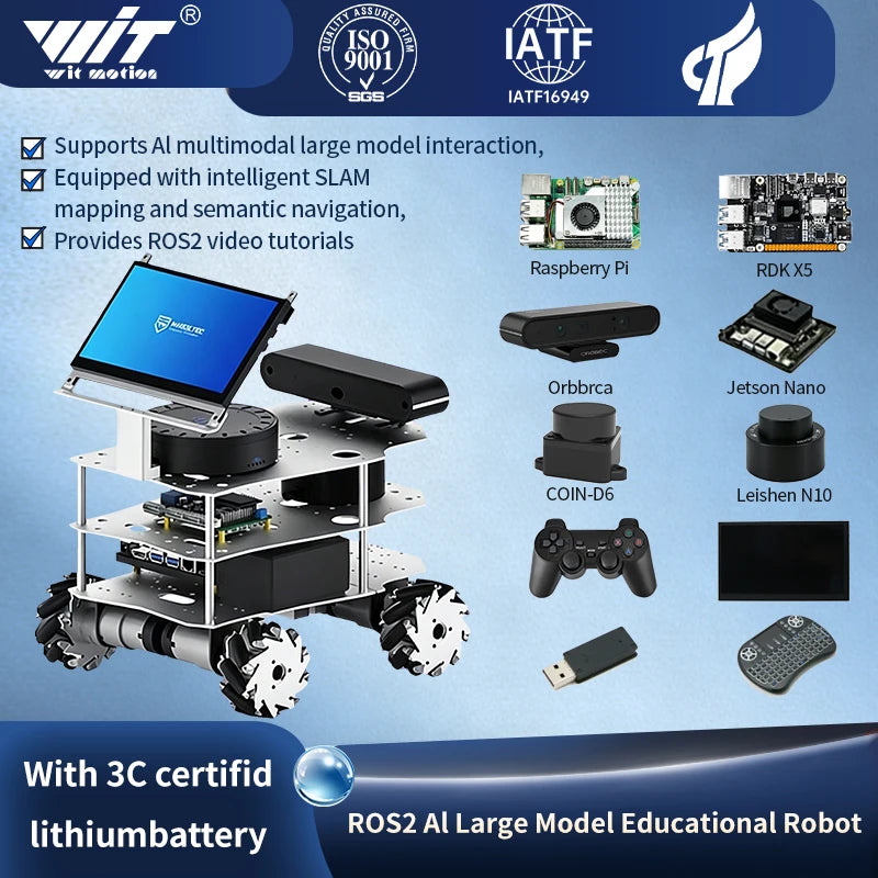 Raspberry Pi 5 R550 smart Robot Car ROS2 3D Depth vision LiDAR navigation Ackermann Differential Drive Mecanum Wheel AI Robot