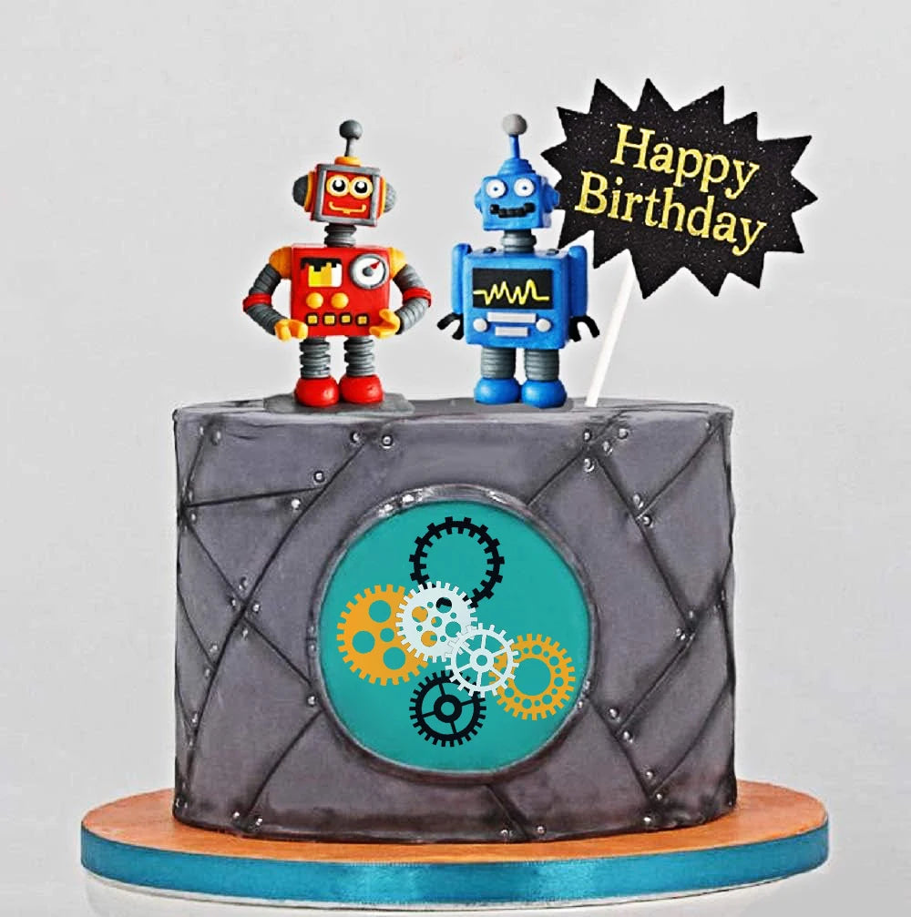 Robot Cake Toppers for Boys Robot Birthday Cake Topper Gear Happy Birthday Robot Cake Cupcake Decorations Robot Birthday Party