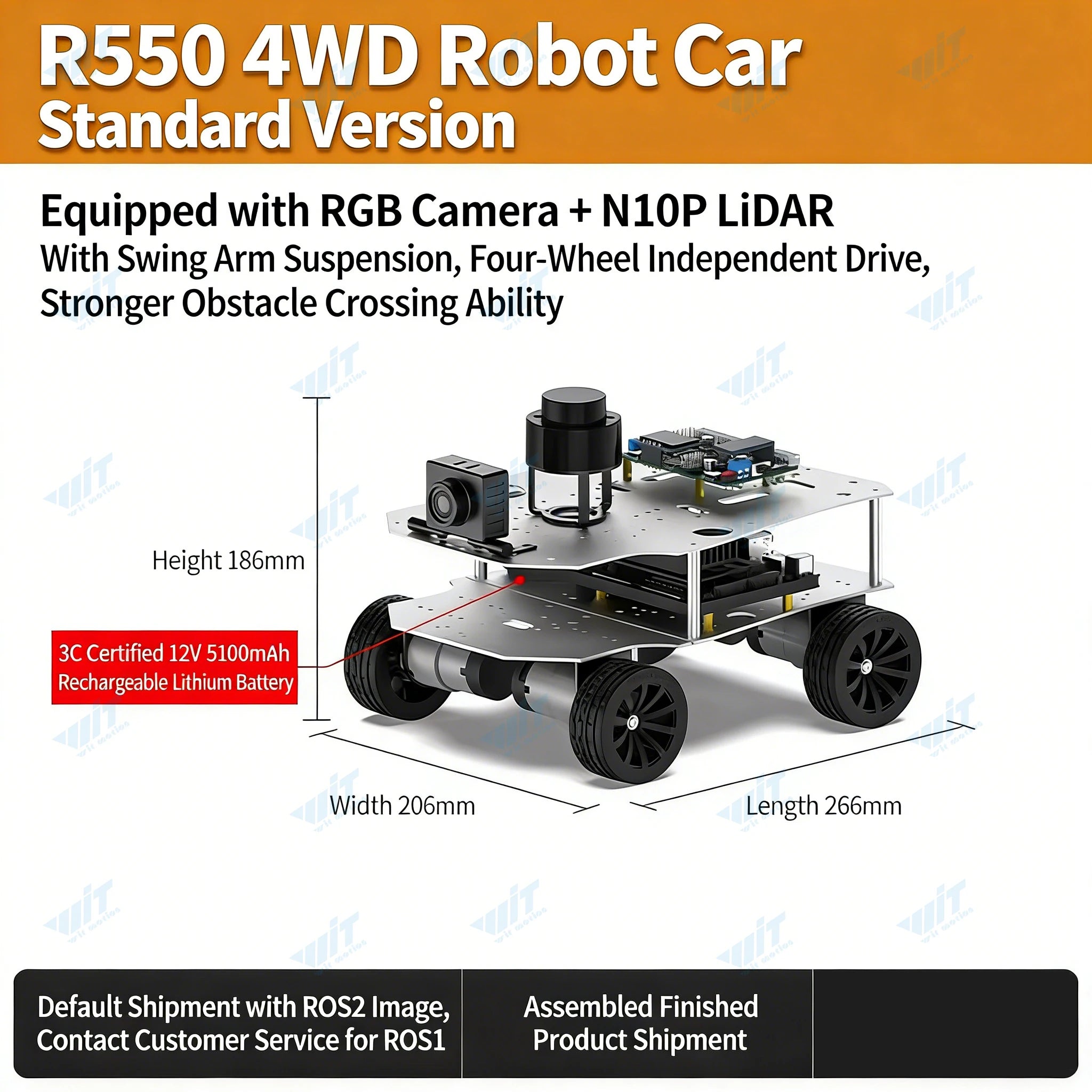 Raspberry Pi 5 R550 smart Robot Car ROS2 3D Depth vision LiDAR navigation Ackermann Differential Drive Mecanum Wheel AI Robot
