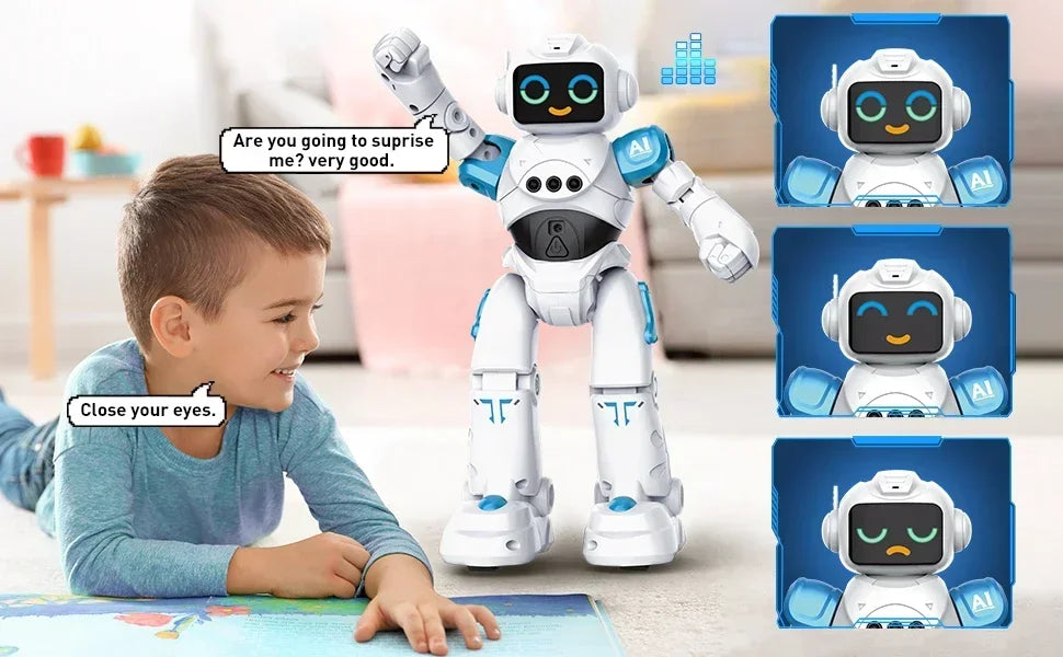 RC Robot Toy Gift for Kids Smart Talking Voice Remote Control Robot Gesture Sensing Emo Robot Toy Boys Girls
