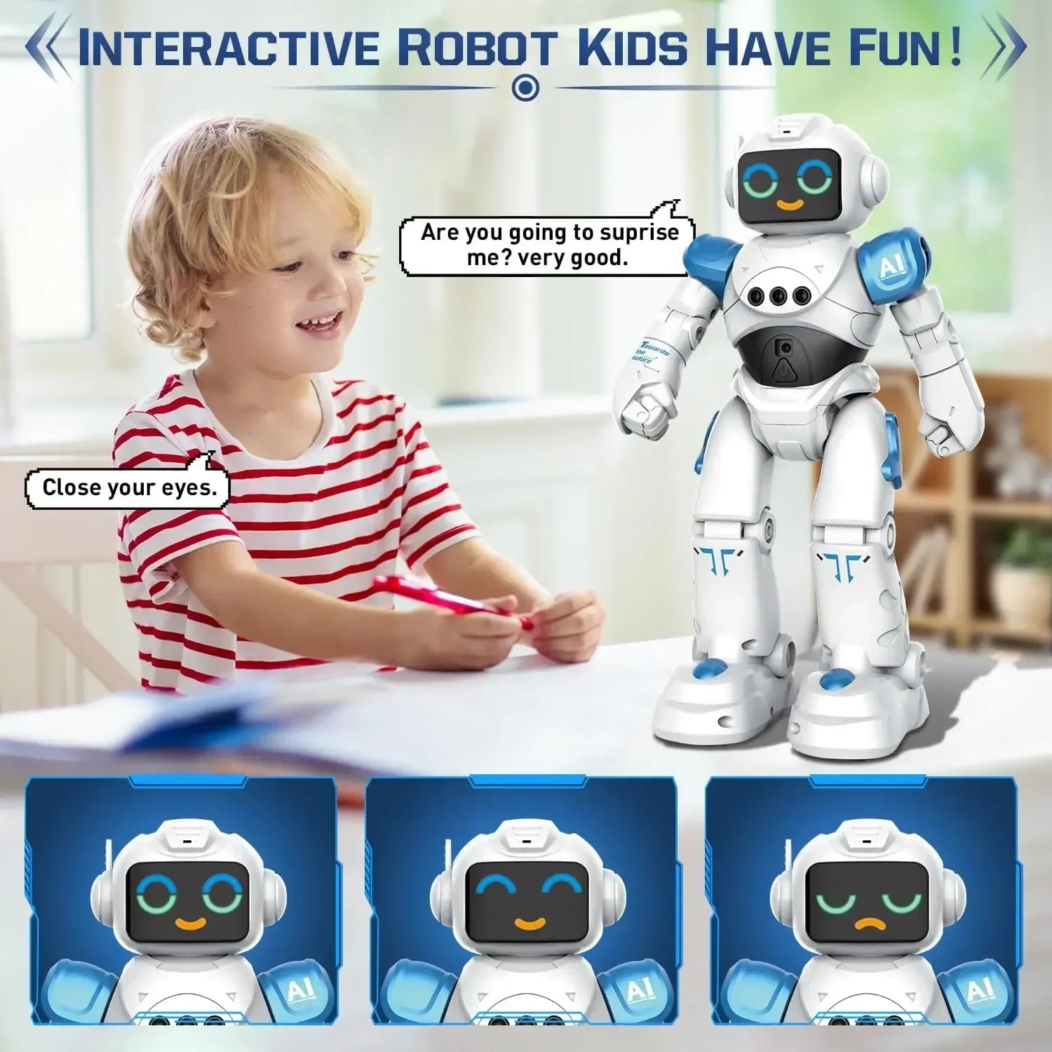 RC Robot Toy Gift for Kids Smart Talking Voice Remote Control Robot Gesture Sensing Emo Robot Toy Boys Girls