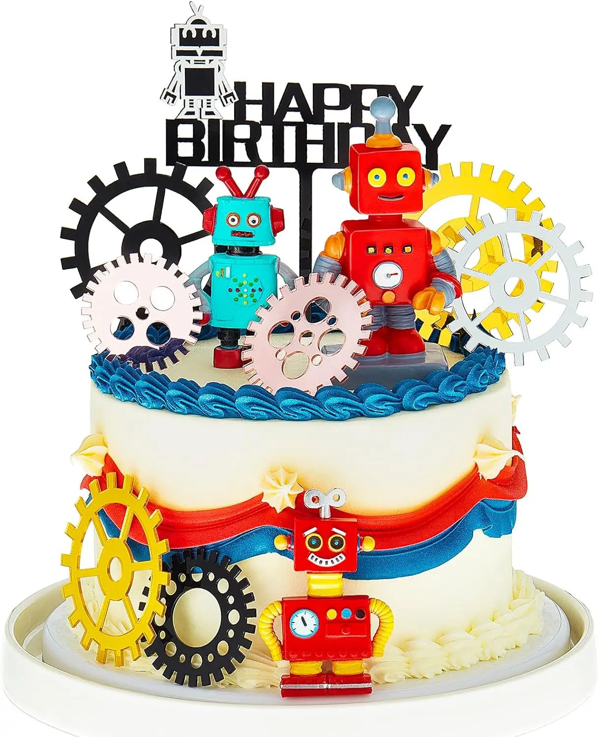 Robot Cake Toppers for Boys Robot Birthday Cake Topper Gear Happy Birthday Robot Cake Cupcake Decorations Robot Birthday Party