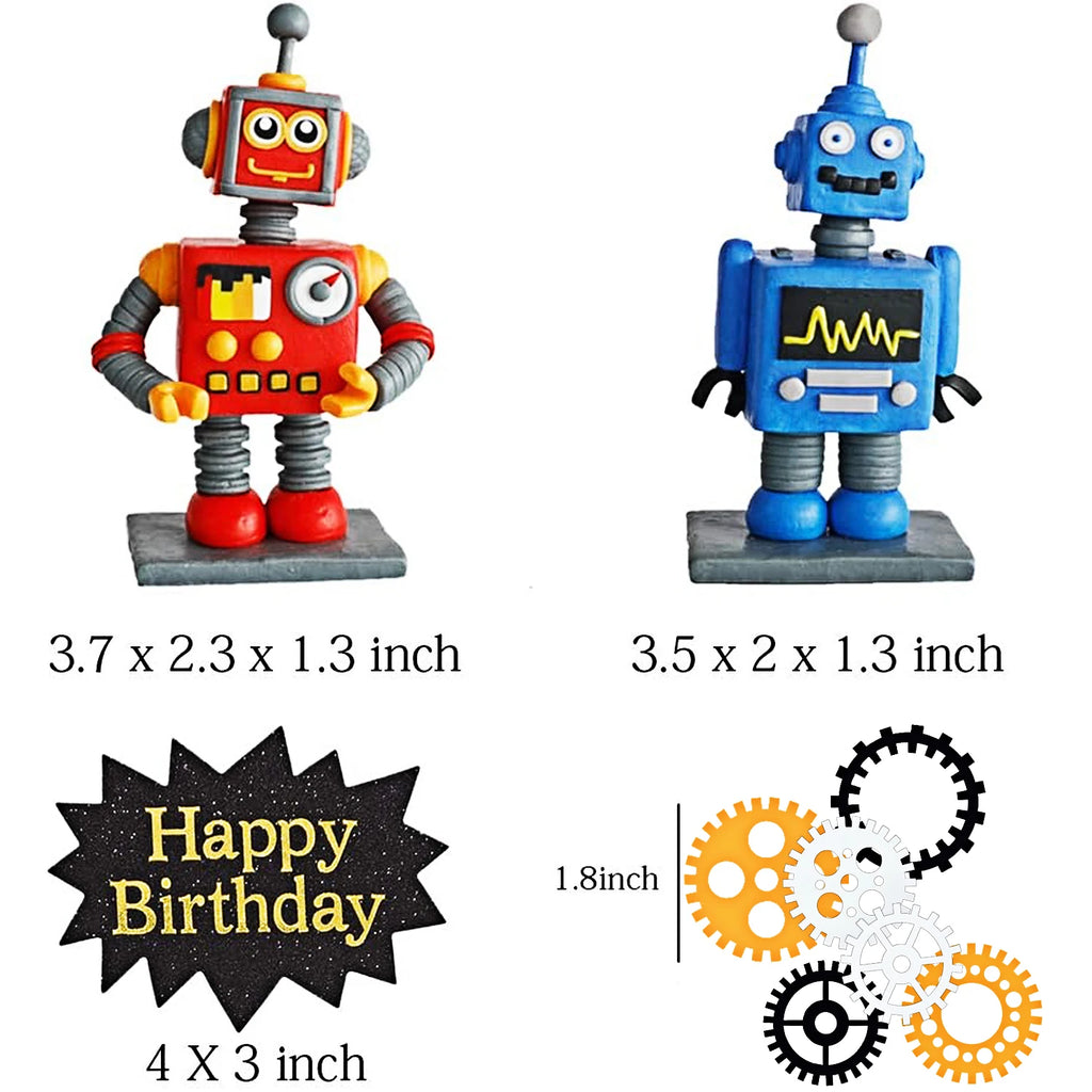 Robot Cake Toppers for Boys Robot Birthday Cake Topper Gear Happy Birthday Robot Cake Cupcake Decorations Robot Birthday Party